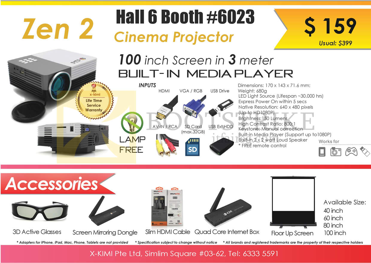 PC SHOW 2015 price list image brochure of X-Kimi Zen 2 Cinema Projector