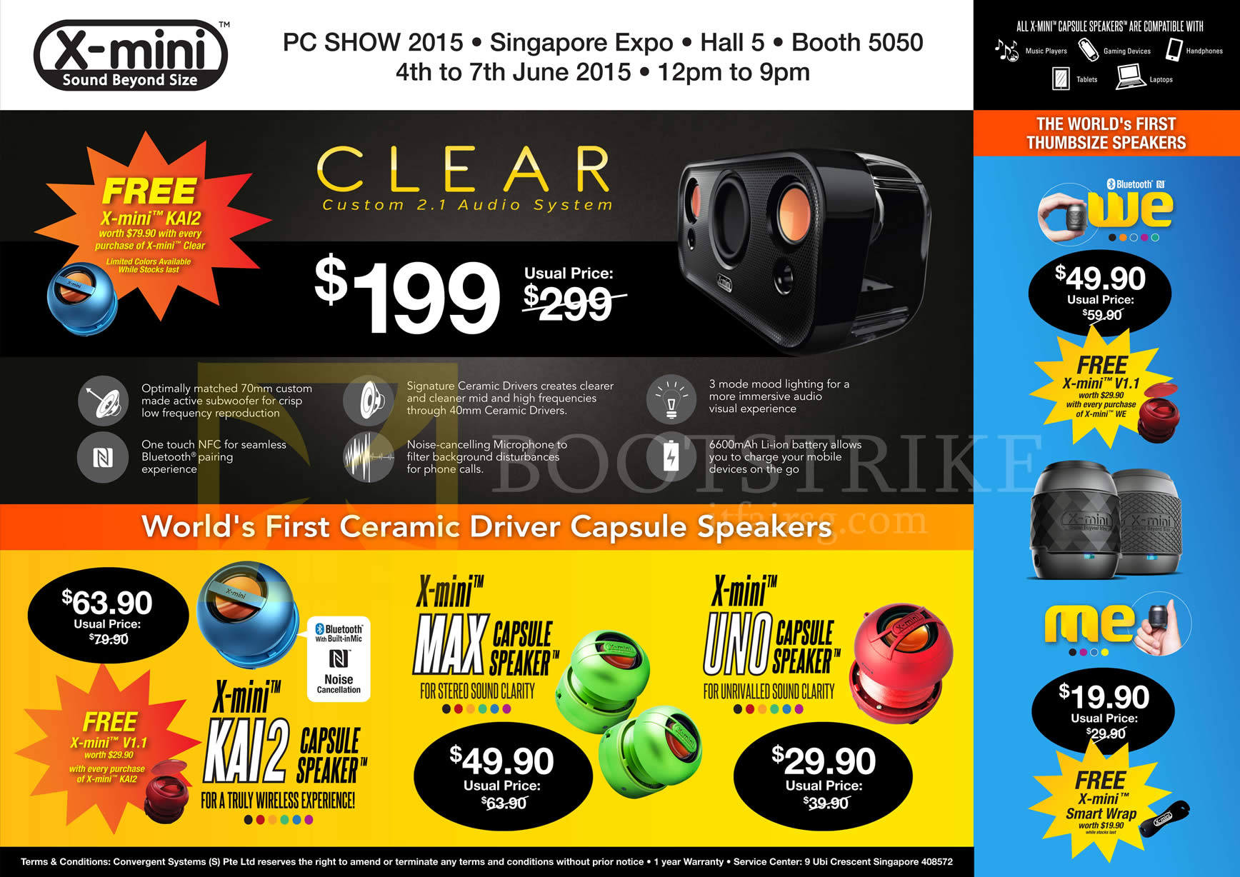 PC SHOW 2015 price list image brochure of X-Mini Speakers Clear, Kai 2 Capsule Speaker, Max, Uno, We, Me