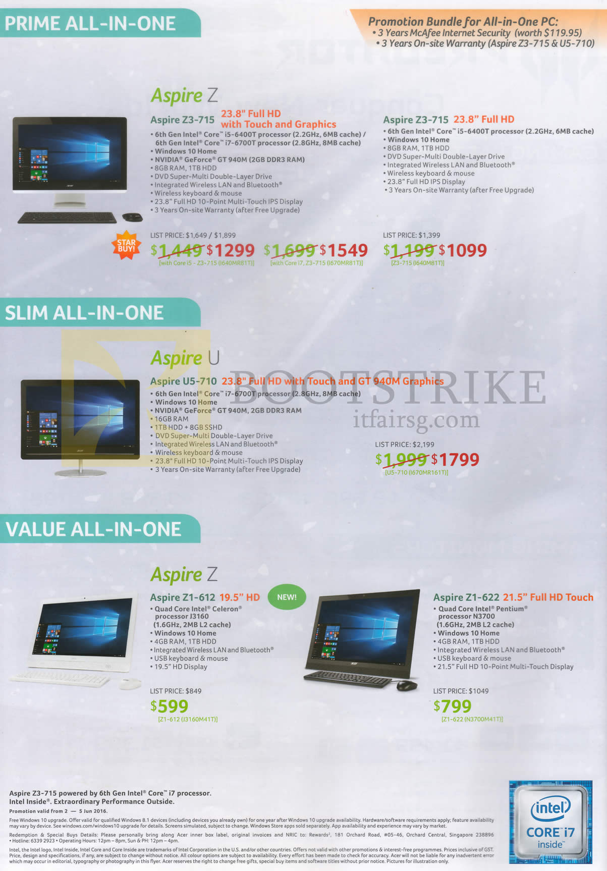 PC SHOW 2016 price list image brochure of Acer AIO Desktop PCs Aspire Z3-715, U5-710, Z1-612, 622
