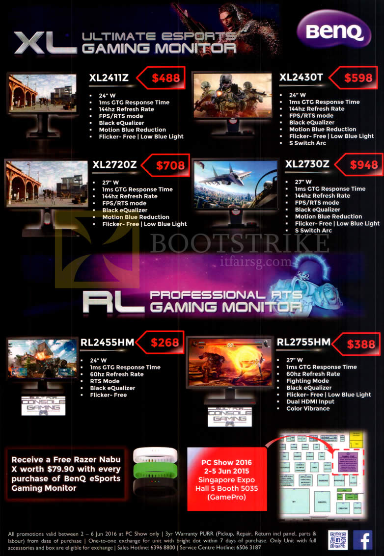 PC SHOW 2016 price list image brochure of Benq Monitors XL Ultimate Esports Gaming XL211Z, XL2430T, XL2720Z, XL2730Z, RL2455HM, RL2755HM