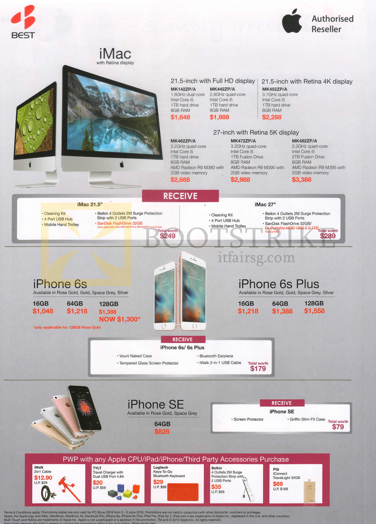 PC SHOW 2016 price list image brochure of Best Denki Apple AIO Desktop PC IMac, IPhone 6S, IPhone 6s Plus, IPhone SE, MK142ZP, MK442ZP, MK452ZP, MK462ZP, MK472ZP, MK482ZP