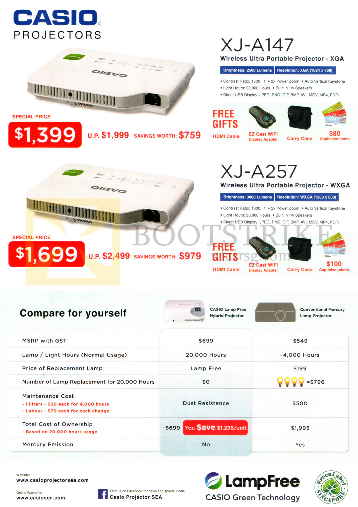 PC SHOW 2016 price list image brochure of Casio Projectors XJ-A147, A257 Comparison