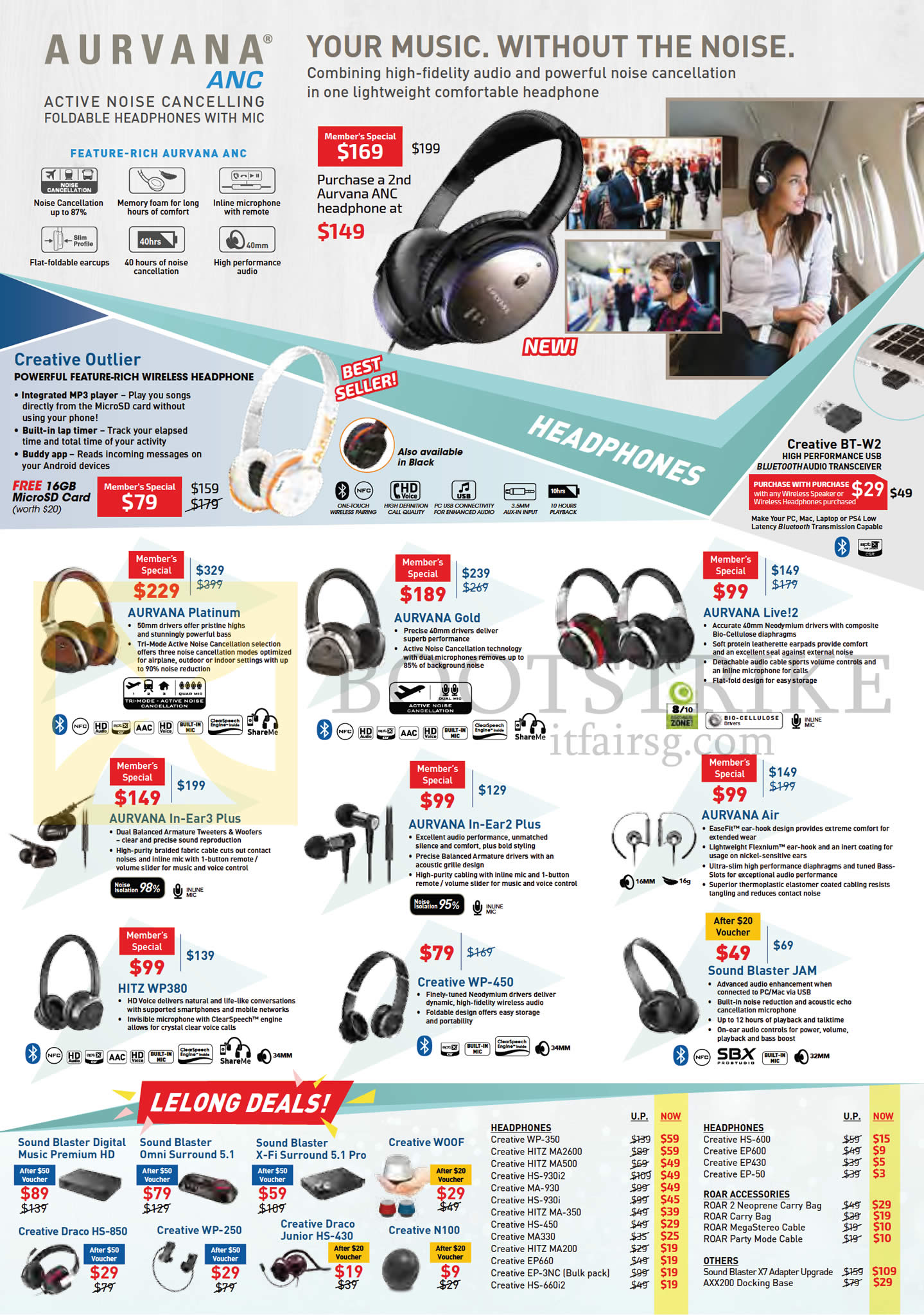 PC SHOW 2016 price list image brochure of Creative Headphones, Lelong Deals, Aurvana Platinum, Gold, Live 2, In-Ear 3 Plus, 2 Plus, Air, Hitz WP380, 450, Sound Blaster JAM