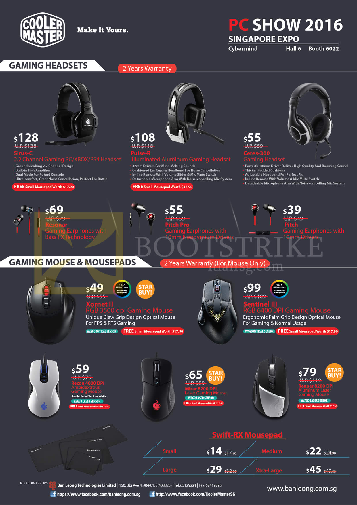 PC SHOW 2016 price list image brochure of Cybermind Cooler Master Gaming Headsets, Mouse, Mousepads, Sirus, Pulse, Ceres, Resonar, Pitch, Sentinel, Xornet, Reaper, Recon