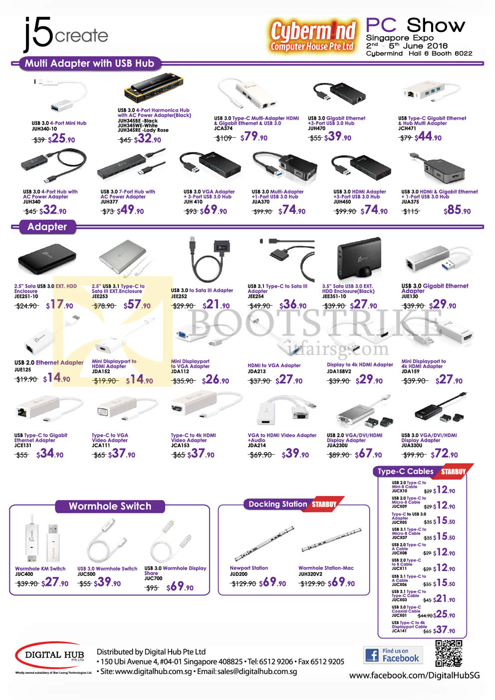 PC SHOW 2016 price list image brochure of Cybermind J5 Create Accessories, Adapters, USB Hub, Wormhole Switch, Docking Station, Type-C Cables