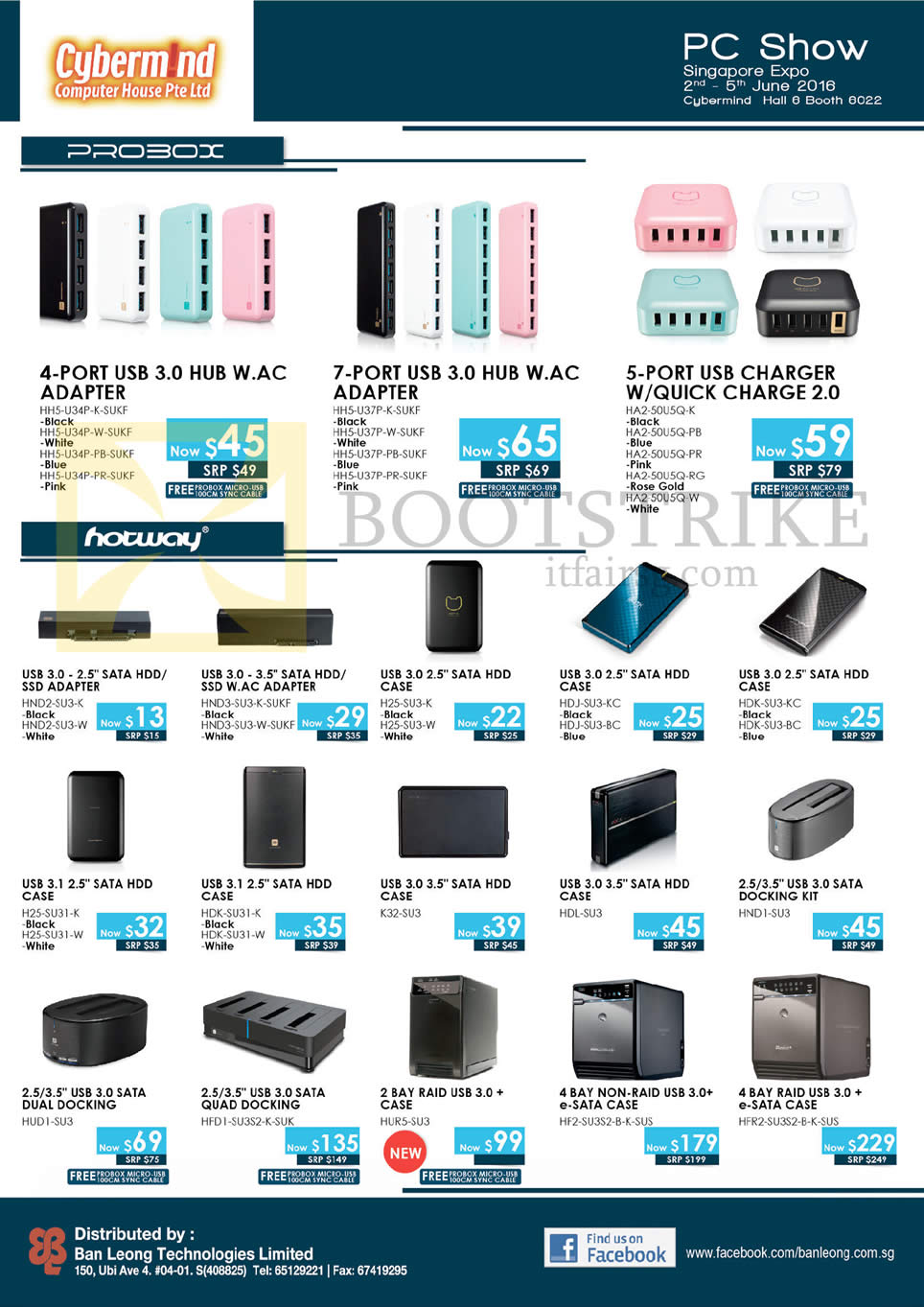 PC SHOW 2016 price list image brochure of Cybermind Probox Adapters, HDD Case, USB 3.0 Hub W. AC Adapter, Quick Charge 2.0, SSD Adapter, SATA SSD Case, Docking Kit, E-SATA Case