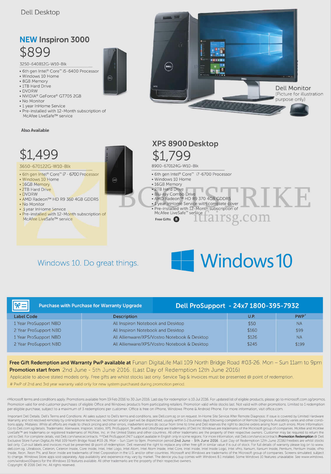 PC SHOW 2016 price list image brochure of Dell Desktop PCs Inspiron 3000, XPS 8900 Desktop, Purchase With Purchase Warranty Upgrades