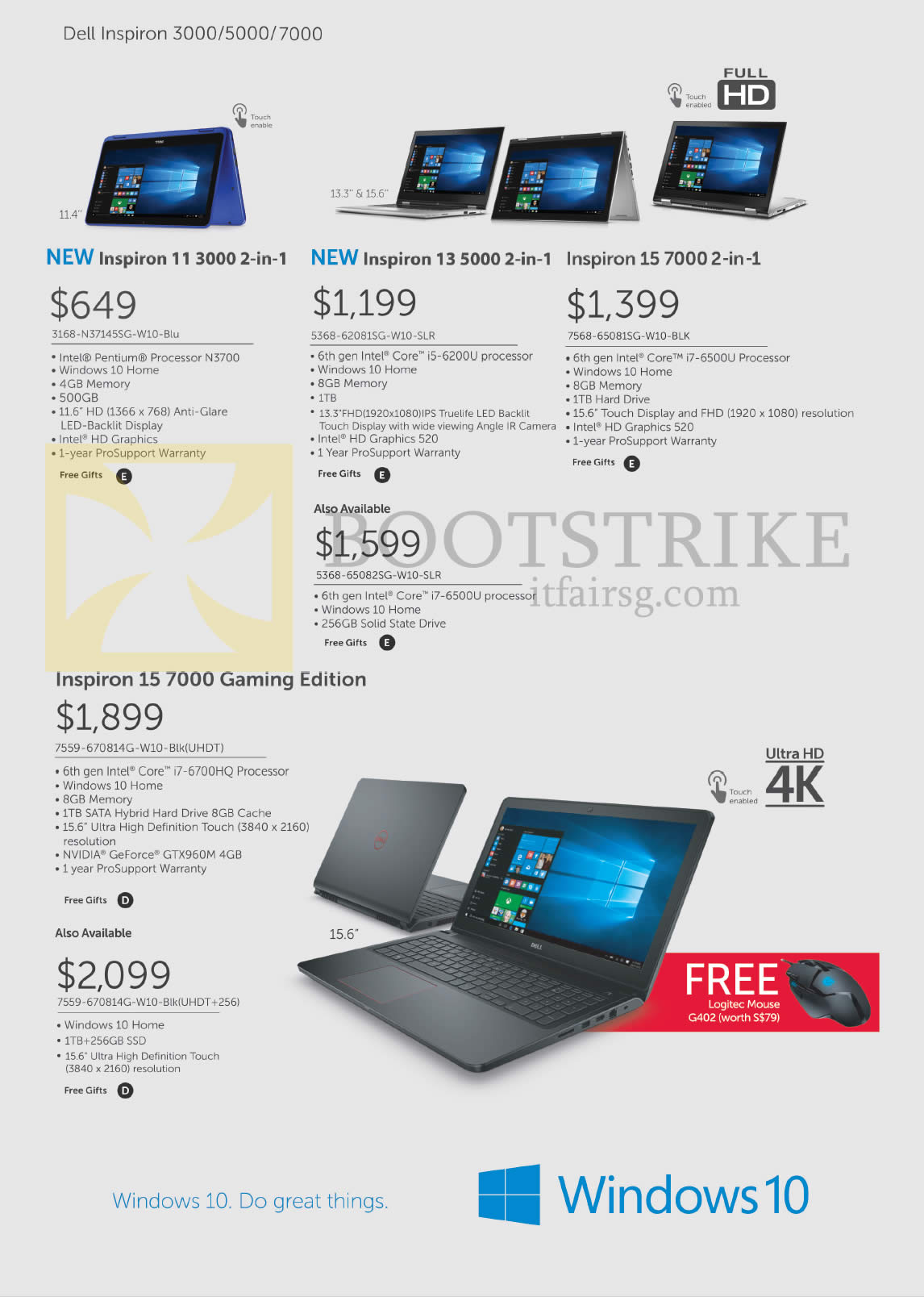 PC SHOW 2016 price list image brochure of Dell Notebooks Inspiron 11 3000, 13 5000, 15 7000 2 In 1, Gaming Edition