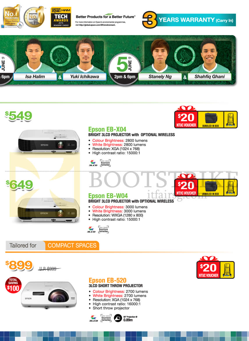 PC SHOW 2016 price list image brochure of Epson Projectors EB-X04, W04, 520
