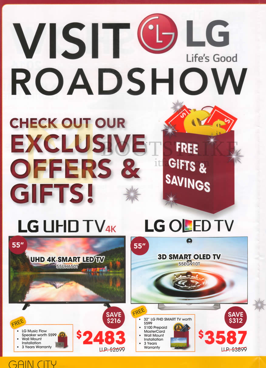 PC SHOW 2016 price list image brochure of Gain City LG Roadshow TVs LG 55UH650T, 55EG910T