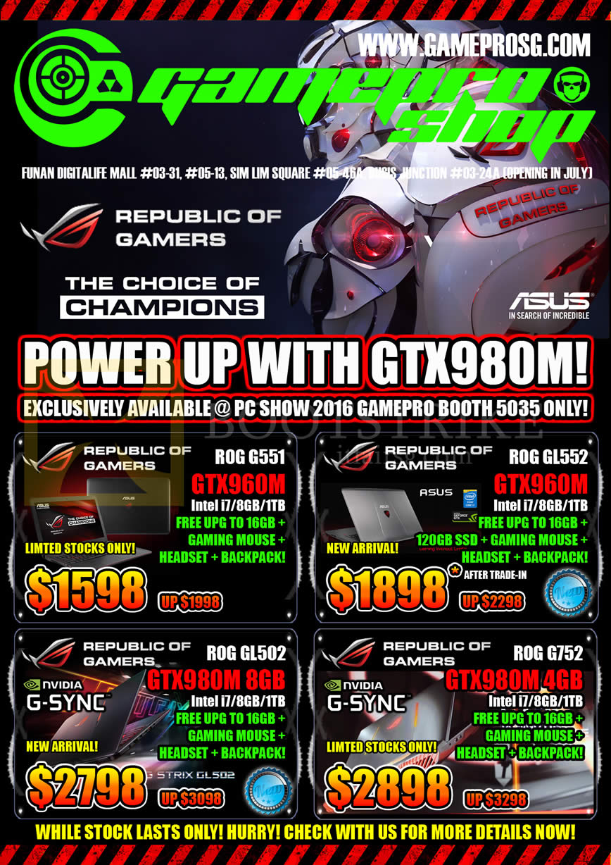 PC SHOW 2016 price list image brochure of Gamepro Notebooks ASUS ROG G551, GL552, GL502, G752
