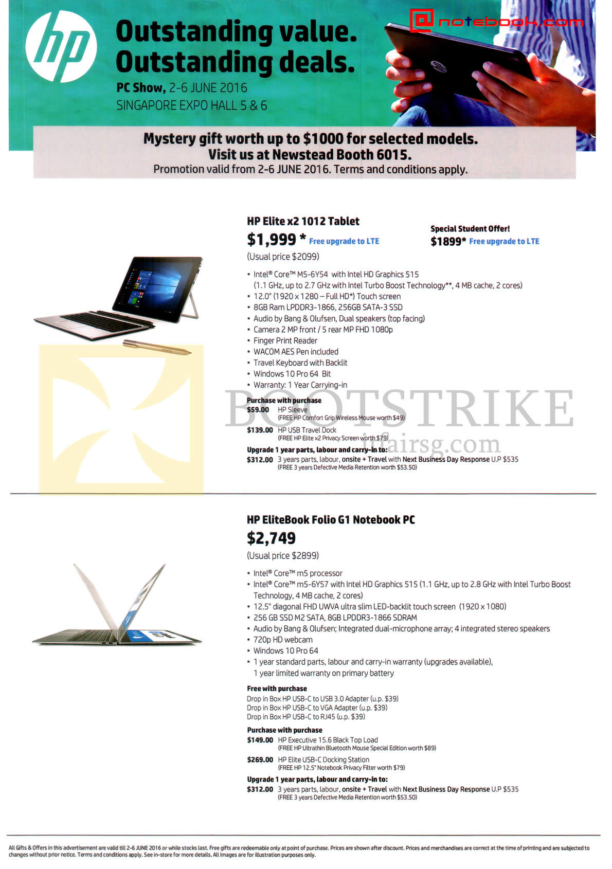 PC SHOW 2016 price list image brochure of HP Notebooks Elite X2 1012, EliteBook Folio G1
