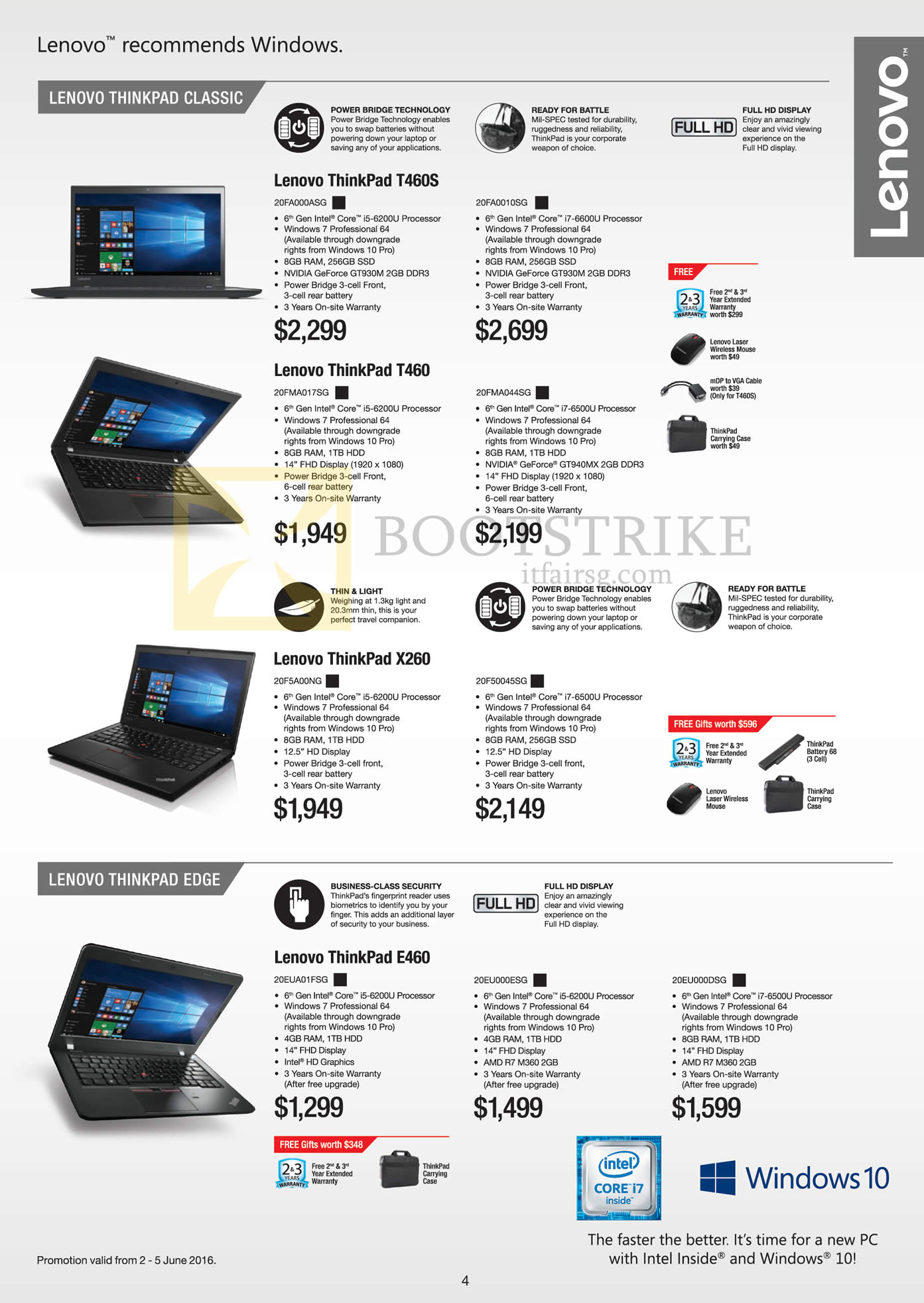 PC SHOW 2016 price list image brochure of Lenovo Notebooks Thinkpad Classic T460S, T460, X260, Edge E460