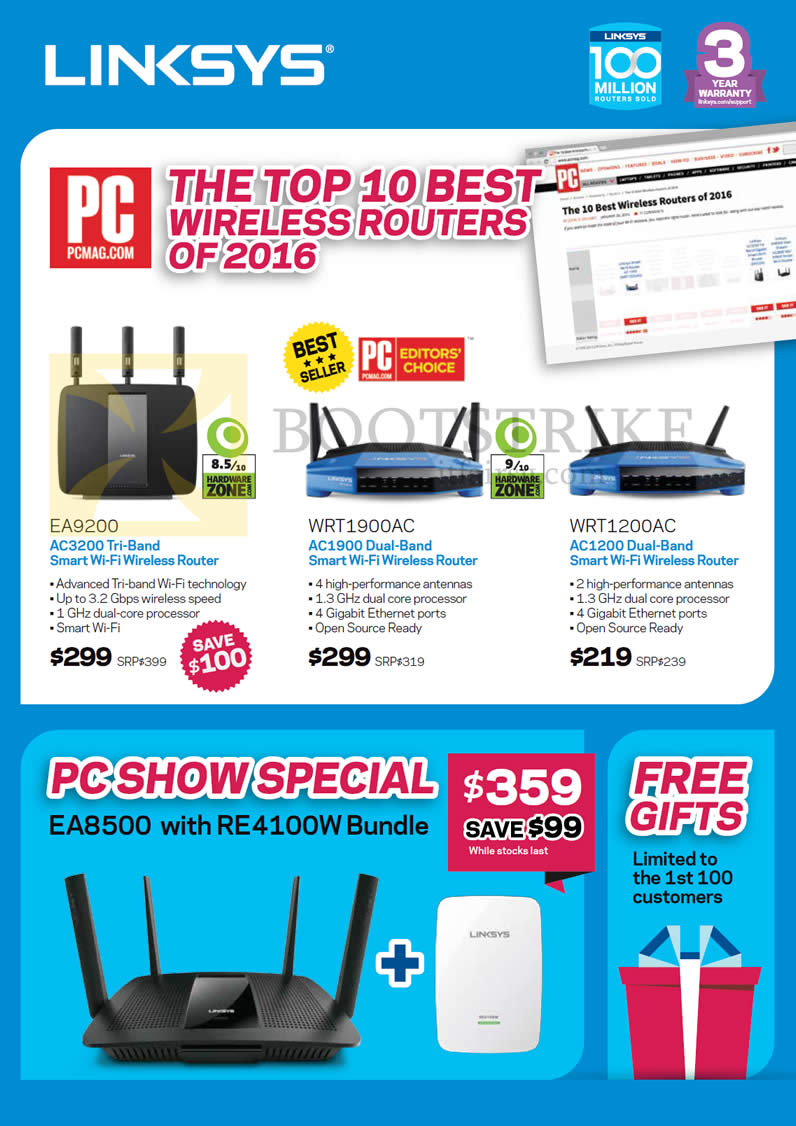 PC SHOW 2016 price list image brochure of Linksys Networking Wireless Routers EA9200, WRT1900AC, WRT1200AC, EA8500