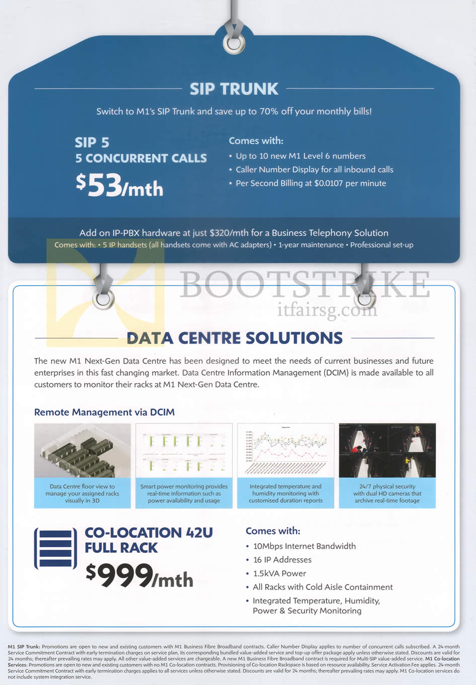 PC SHOW 2016 price list image brochure of M1 Business SIP Trunk 53.00, Data Centre Solutions Co-Location 42U Full Rack 999