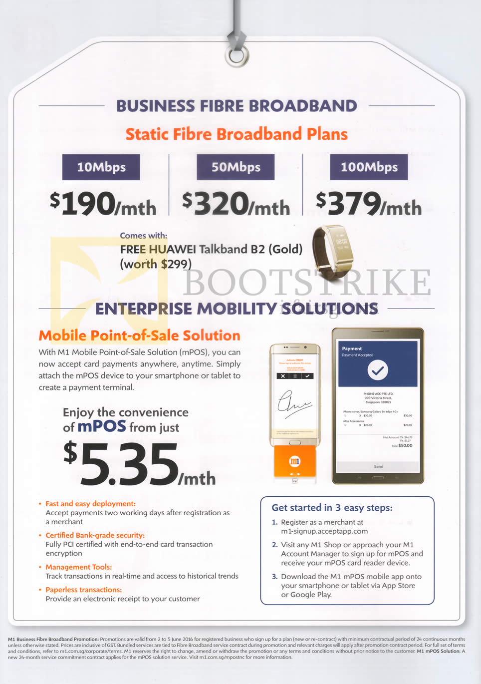 PC SHOW 2016 price list image brochure of M1 Business Static Fibre Broadband Plans, Enterprise Mobility Solutions, 190.00 10Mbps, 320.00 50Mbps, 379.00 100Mbps
