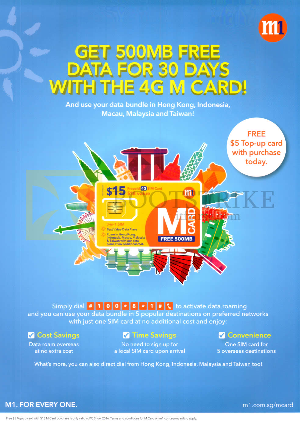 PC SHOW 2016 price list image brochure of M1 Prepaid 500MB Free Data With SIM Card Purchase