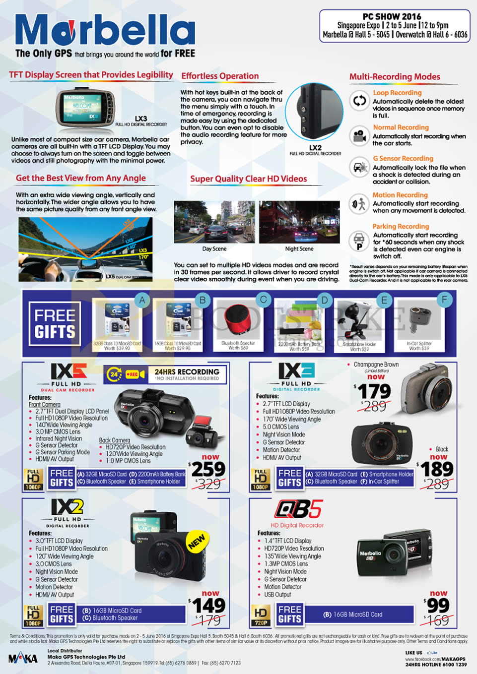 PC SHOW 2016 price list image brochure of Maka GPS Marbella Car Digital Recorders LX5, LX3 LX2, QB5