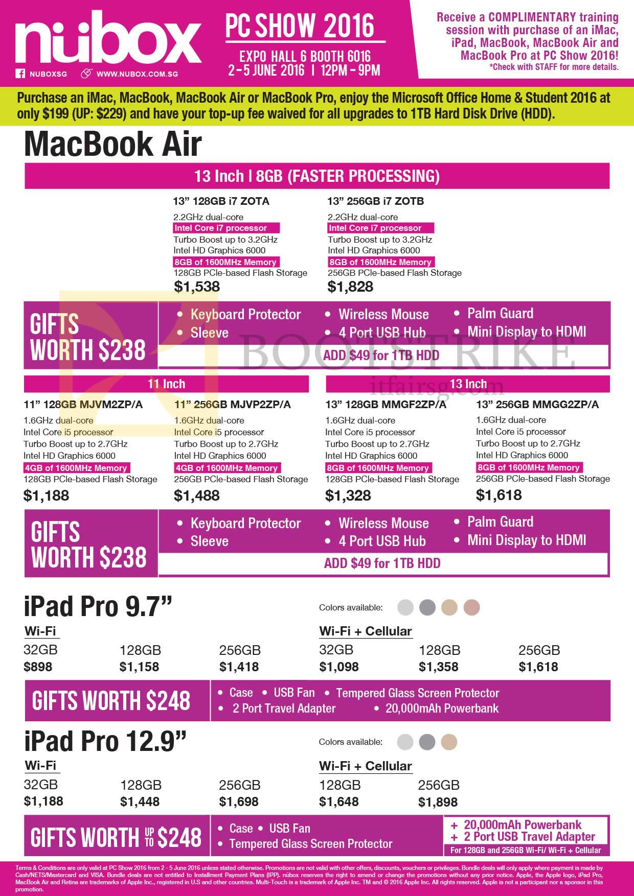 PC SHOW 2016 price list image brochure of Nubox Apple Macbook Air Notebook, IPad Pro Tablet
