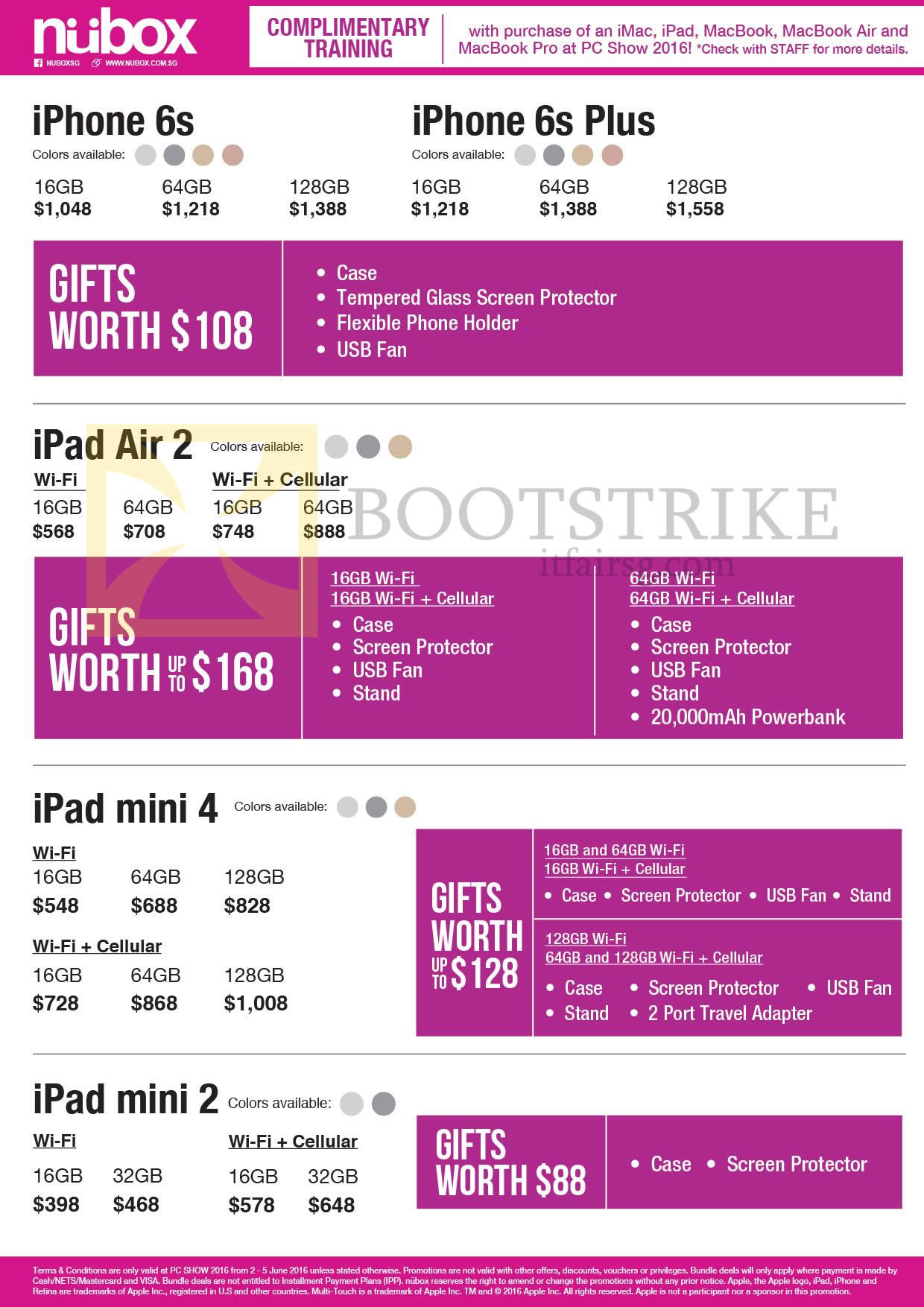 PC SHOW 2016 price list image brochure of Nubox Apple IPhone 6S, IPhone 6S Plus, IPad Air 2 Tablet, IPad Mini 4, IPad Mini 2