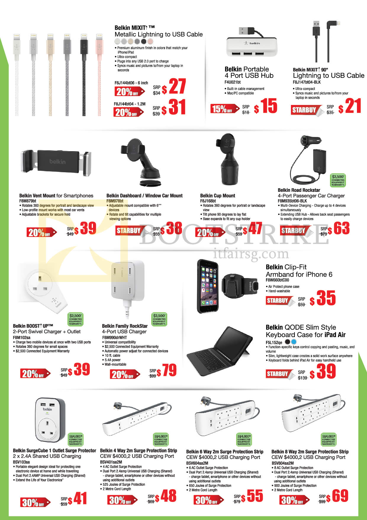PC SHOW 2016 price list image brochure of Nubox Belkin Accessories Mixit Lightning To USB Cable, USB Hub, Mounts, Charger, Armband, Keyboard Case, Surge Protector Strip