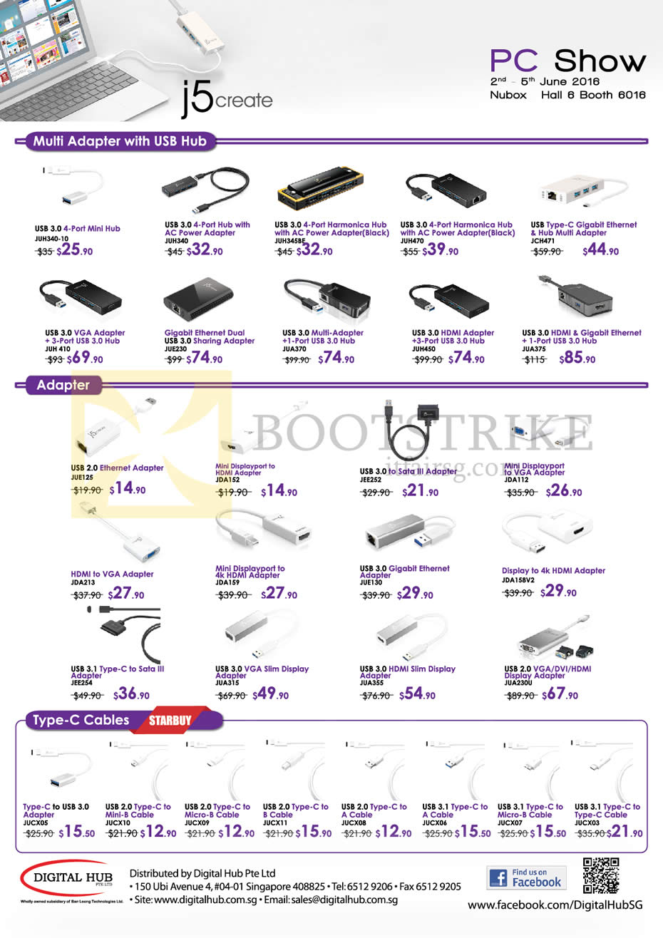 PC SHOW 2016 price list image brochure of Nubox J5 Create Accessories, Adapters, USB Hub, Type-C Cables