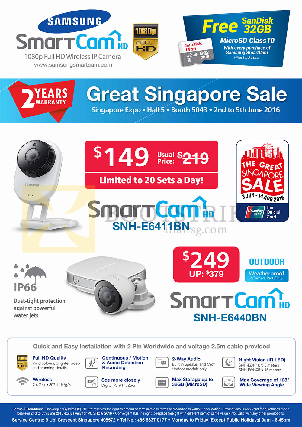 PC SHOW 2016 price list image brochure of Samsung SGVideoPro IP Cameras SmartCam SNH-E6411BN, E6440BN