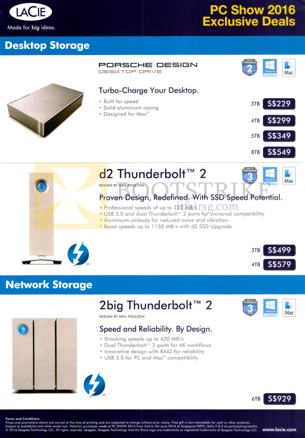 PC SHOW 2016 price list image brochure of Seagate Lacie External Storage Desktop, Network Storage, Porsche Design, D2 Thunderbolt 2, 2big Thunderbolt 2
