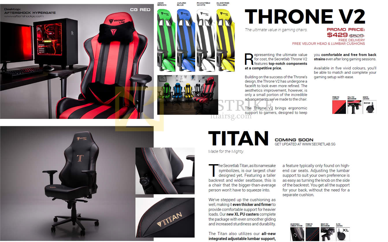 PC SHOW 2016 price list image brochure of Secret Lab Chairs Throne V2, Titan