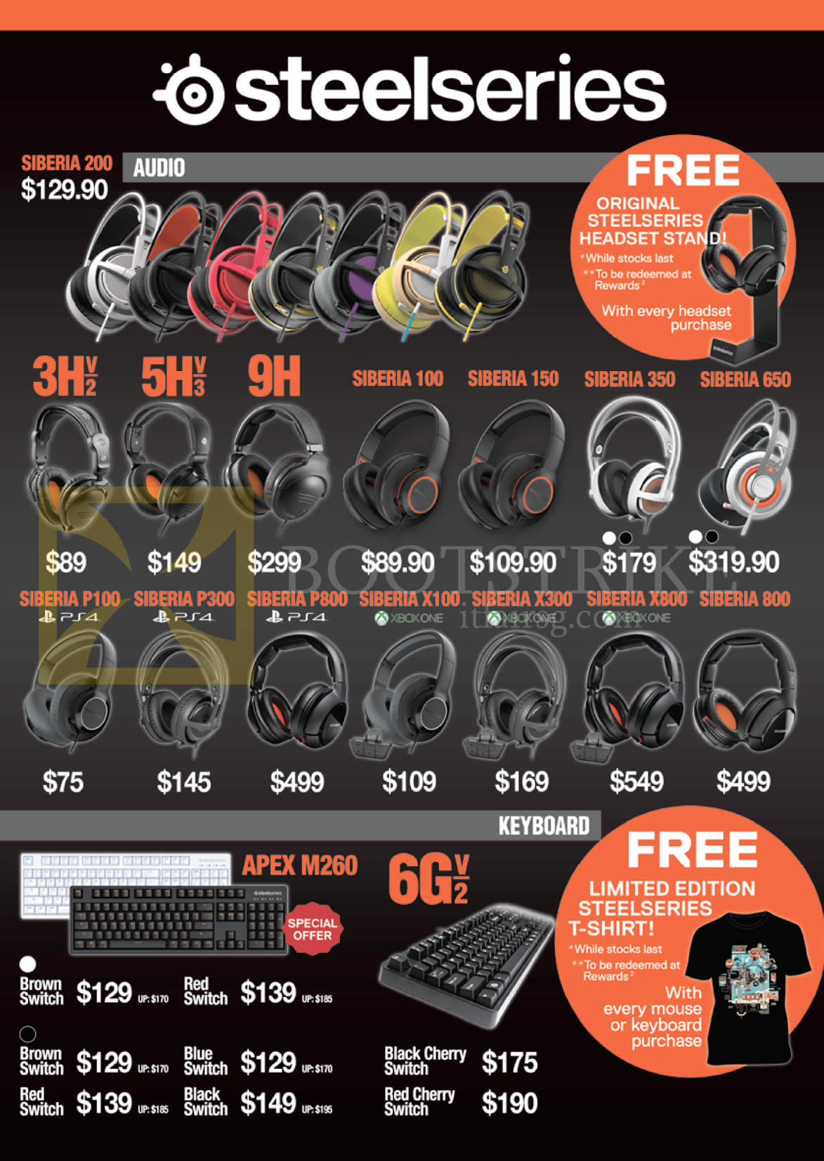 PC SHOW 2016 price list image brochure of Steelseries Cybermind Headphones, Keyboards, 3HV2, 5HV3, 9H, Siberia 100, 150, 350, 650, P100, P300, P800, X100, X300, X800, 800, Apex M260, 6GV2