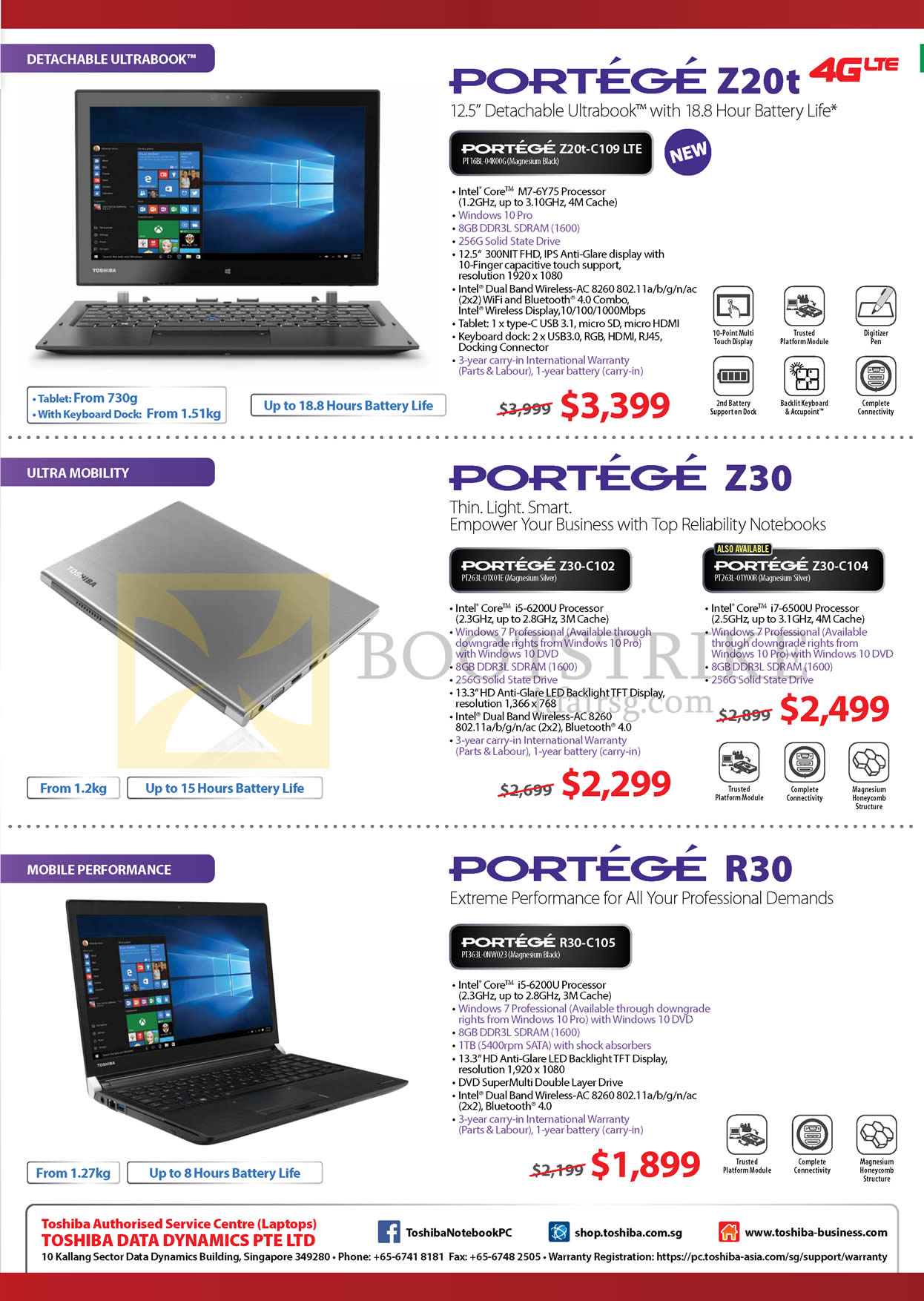 PC SHOW 2016 price list image brochure of Toshiba Notebooks Portege Z20t-C109LTE, Z30-C102, Z30-C104, R30-C105