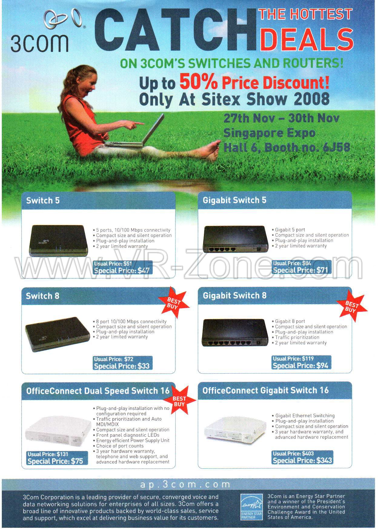 Sitex 2008 price list image brochure of 3com Gigabit Switch 2