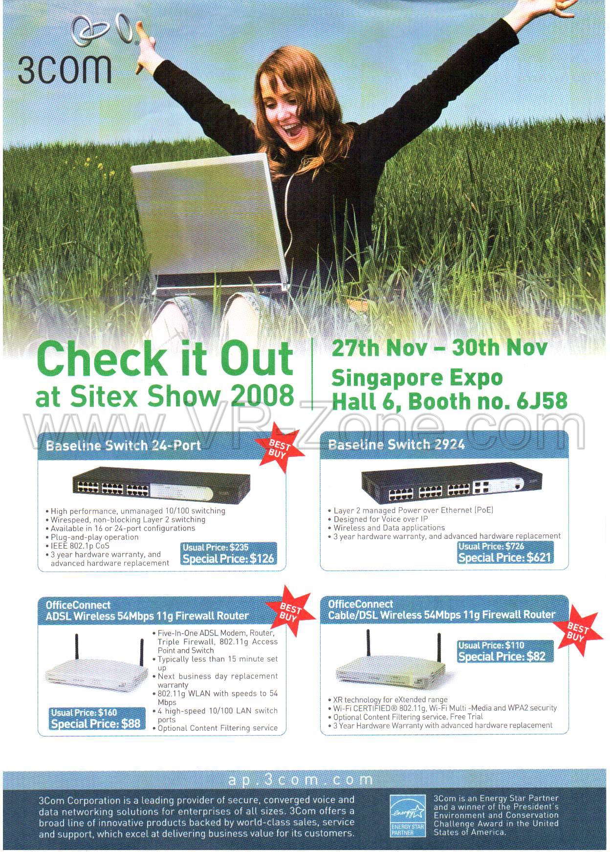 Sitex 2008 price list image brochure of 3com Switch Router 1