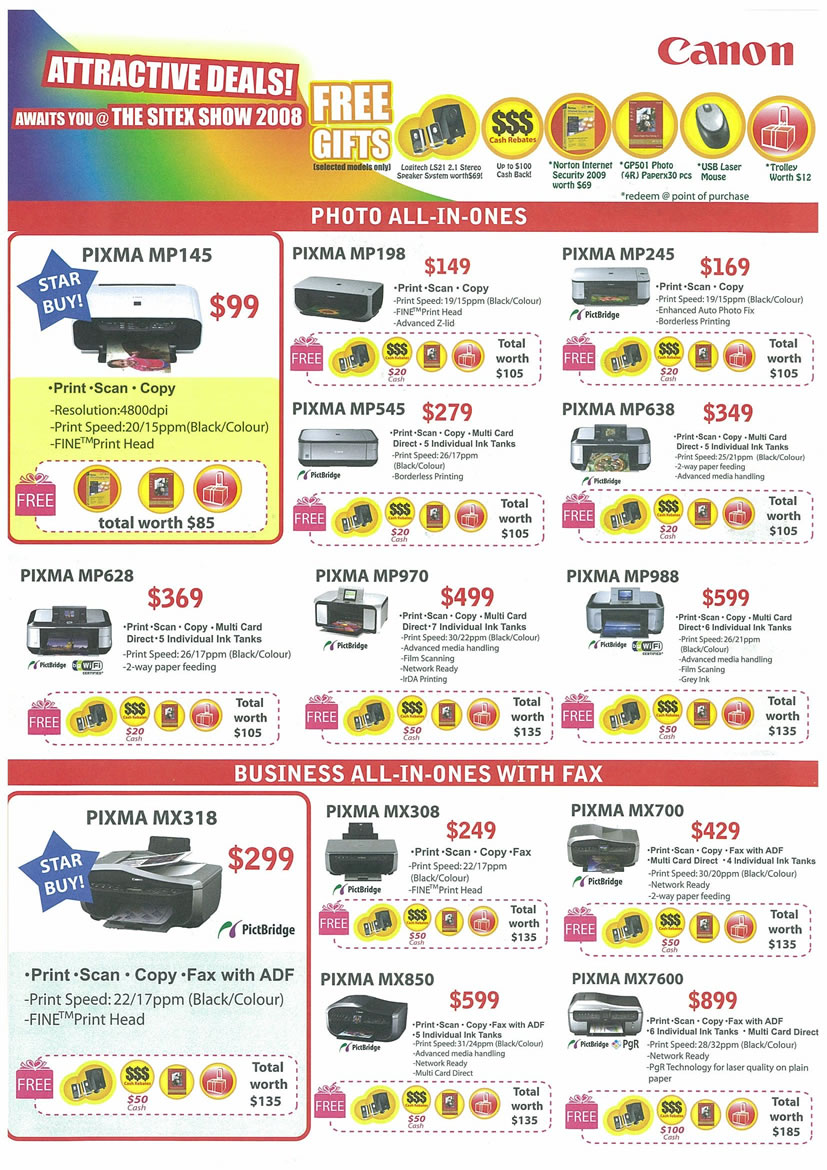 Sitex 2008 price list image brochure of Canon Printers Scanners Page 1 - Vr-zone Tclong