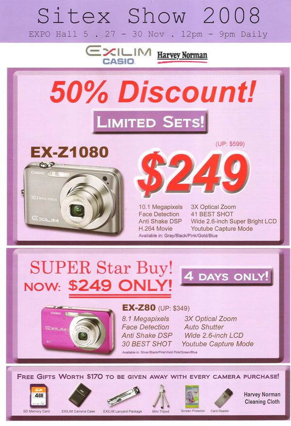 Sitex 2008 price list image brochure of Casio-Exilim Cameras 1