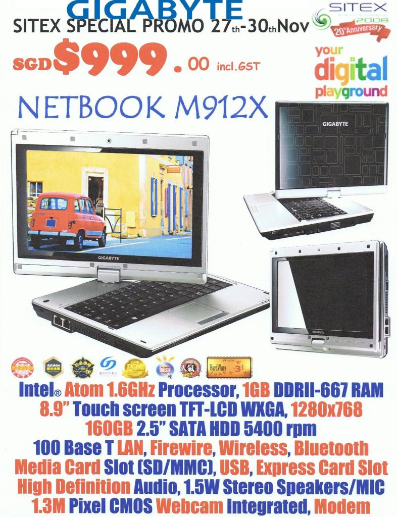 Sitex 2008 price list image brochure of Gigabyte Netbook