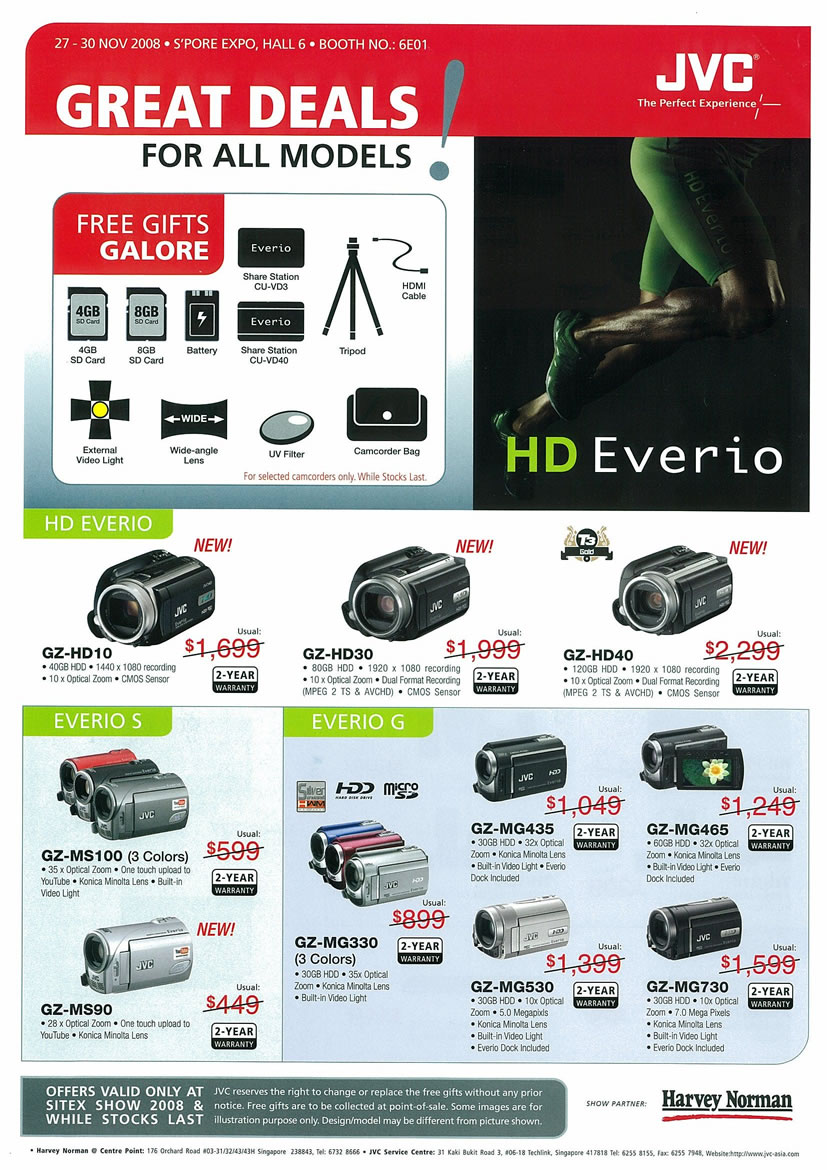 Sitex 2008 price list image brochure of JVC Camcorders Harvey Norman Page 1 - Vr-zone Tclong