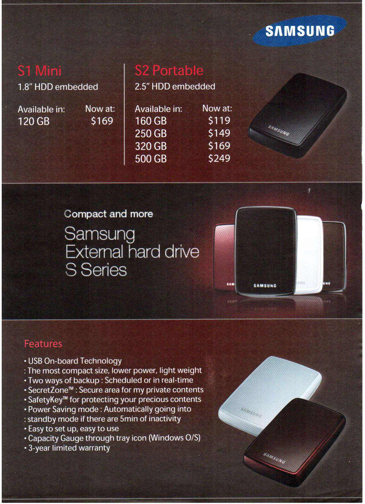 Sitex 2008 price list image brochure of Samsung External Hard Drives S Series 3