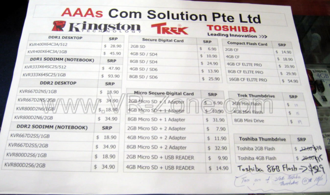 Sitex 2008 price list image brochure of Aaa Kingston Trek Toshiba VR-Zone Walkthru - IMG 1607