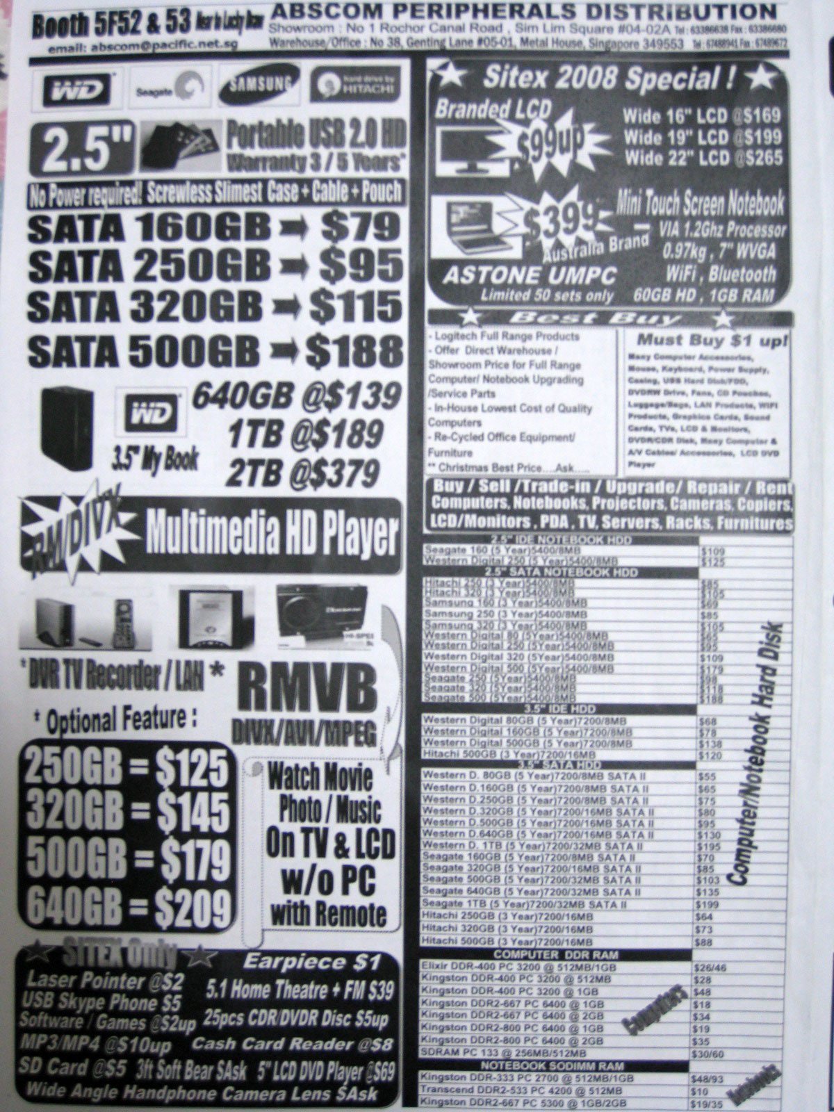 Sitex 2008 price list image brochure of Abscom