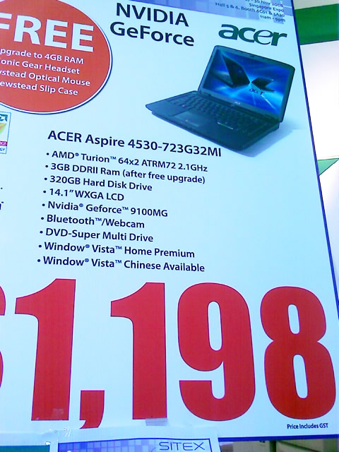 Sitex 2008 price list image brochure of Acer Aspire 4530-723g32mi