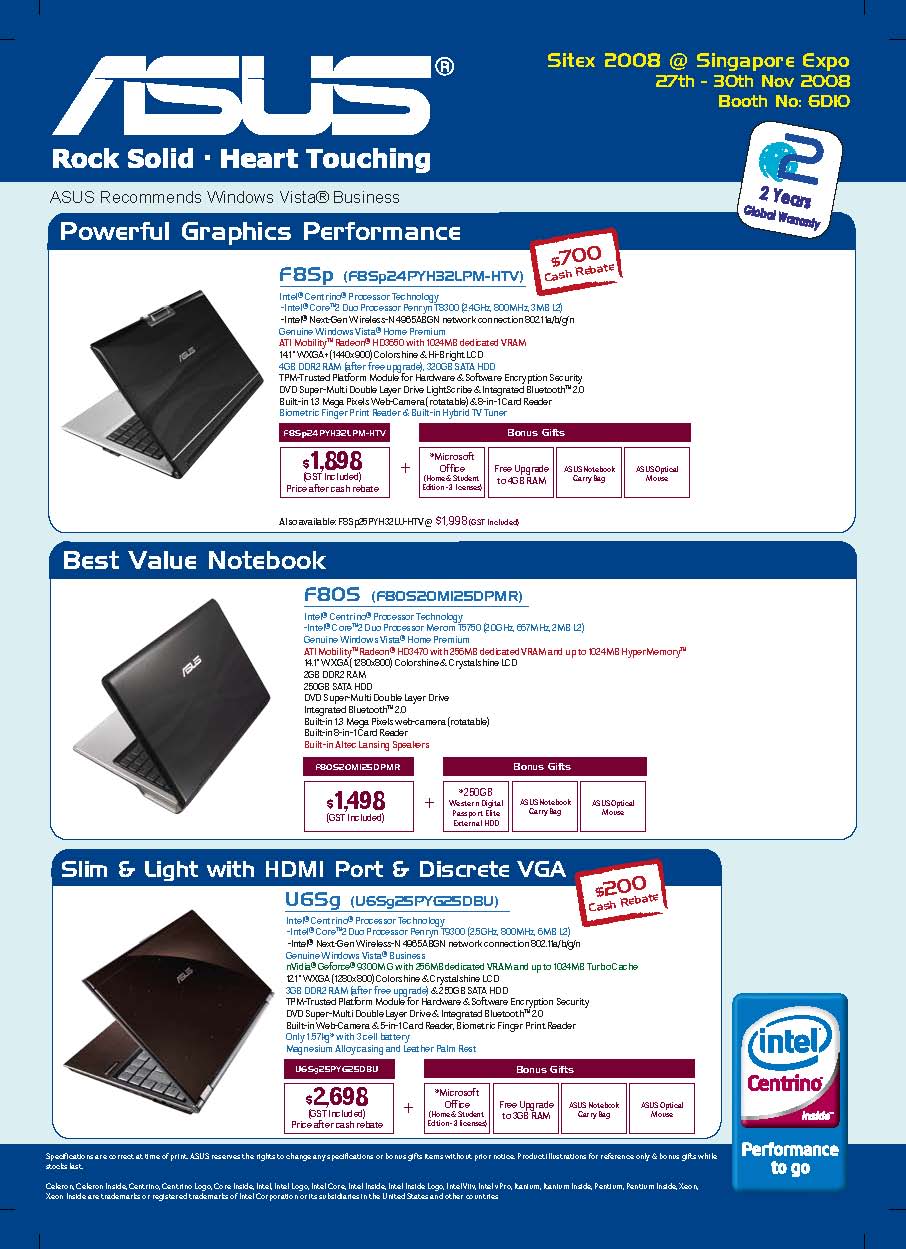 Sitex 2008 price list image brochure of Asus Sub Flyers Front