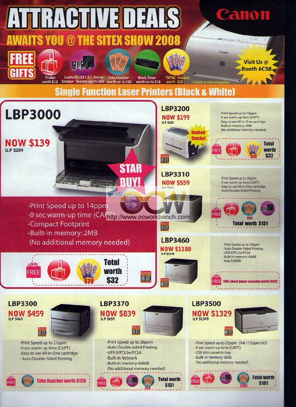 Sitex 2008 price list image brochure of Canon Printers 7
