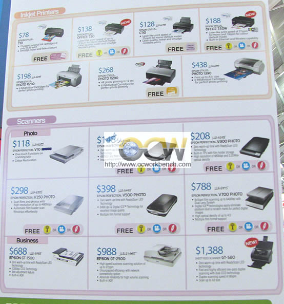 Sitex 2008 price list image brochure of Epson Printers Scanners