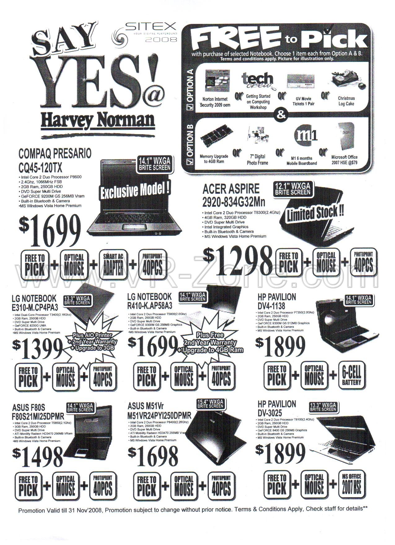 Sitex 2008 price list image brochure of Harvey Norman Notebooks 