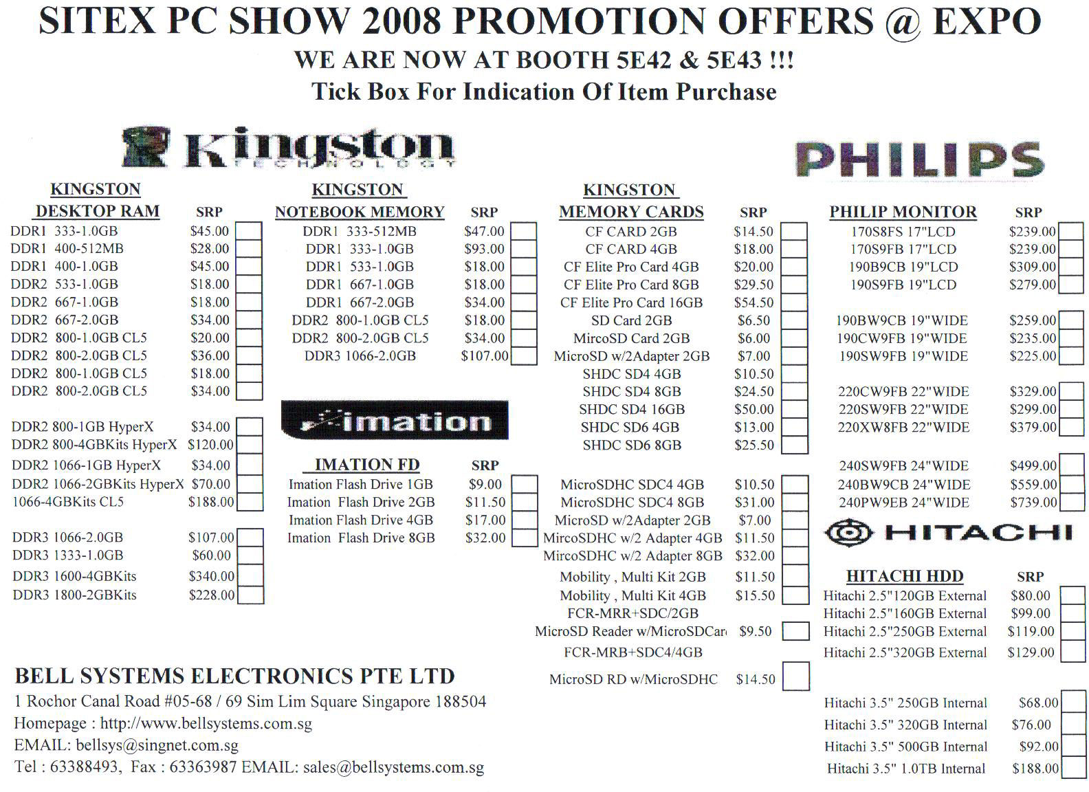 Sitex 2008 price list image brochure of Kingston Hitachi Philips Imation