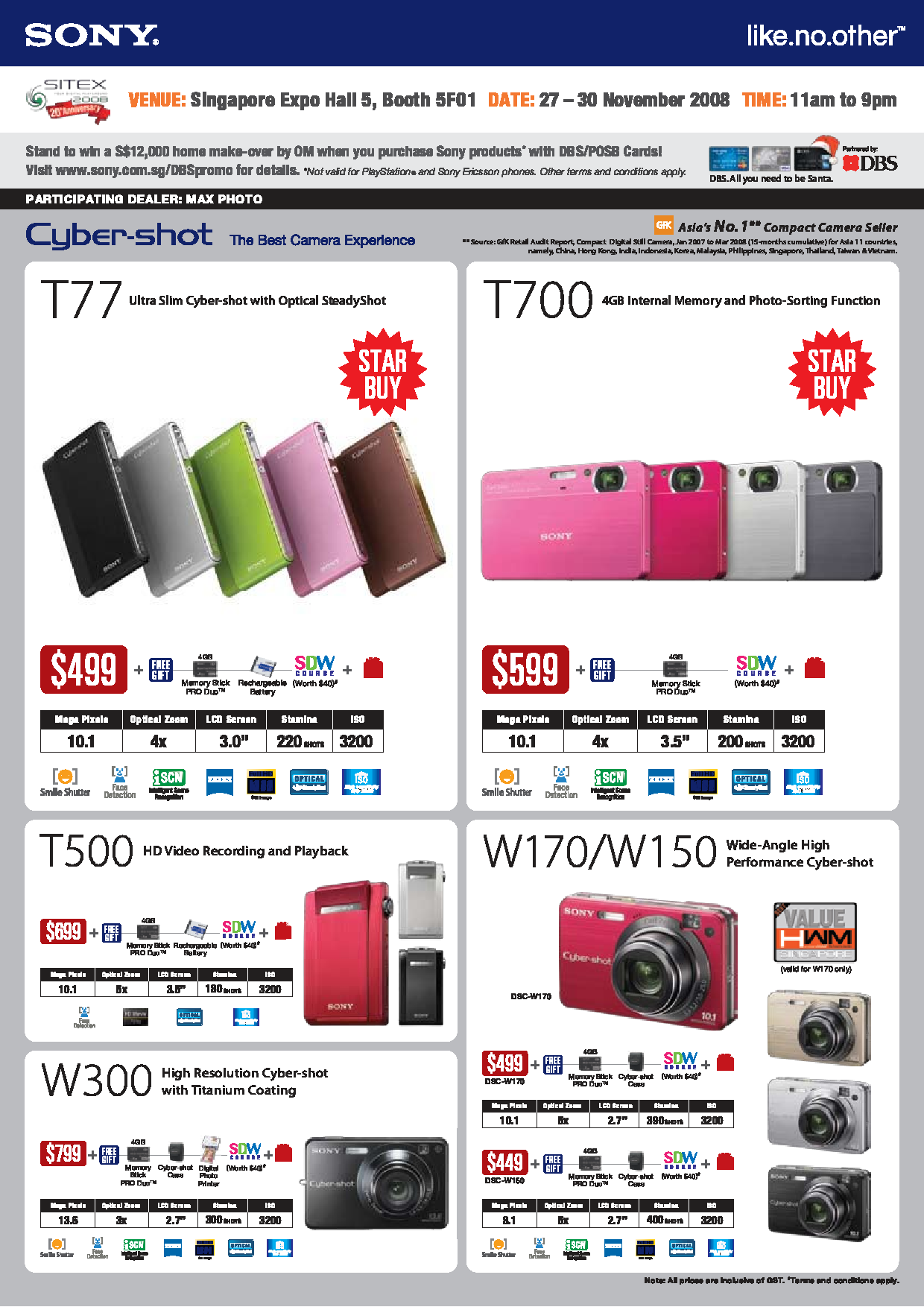 Sitex 2008 price list image brochure of Sony Cybershot 1