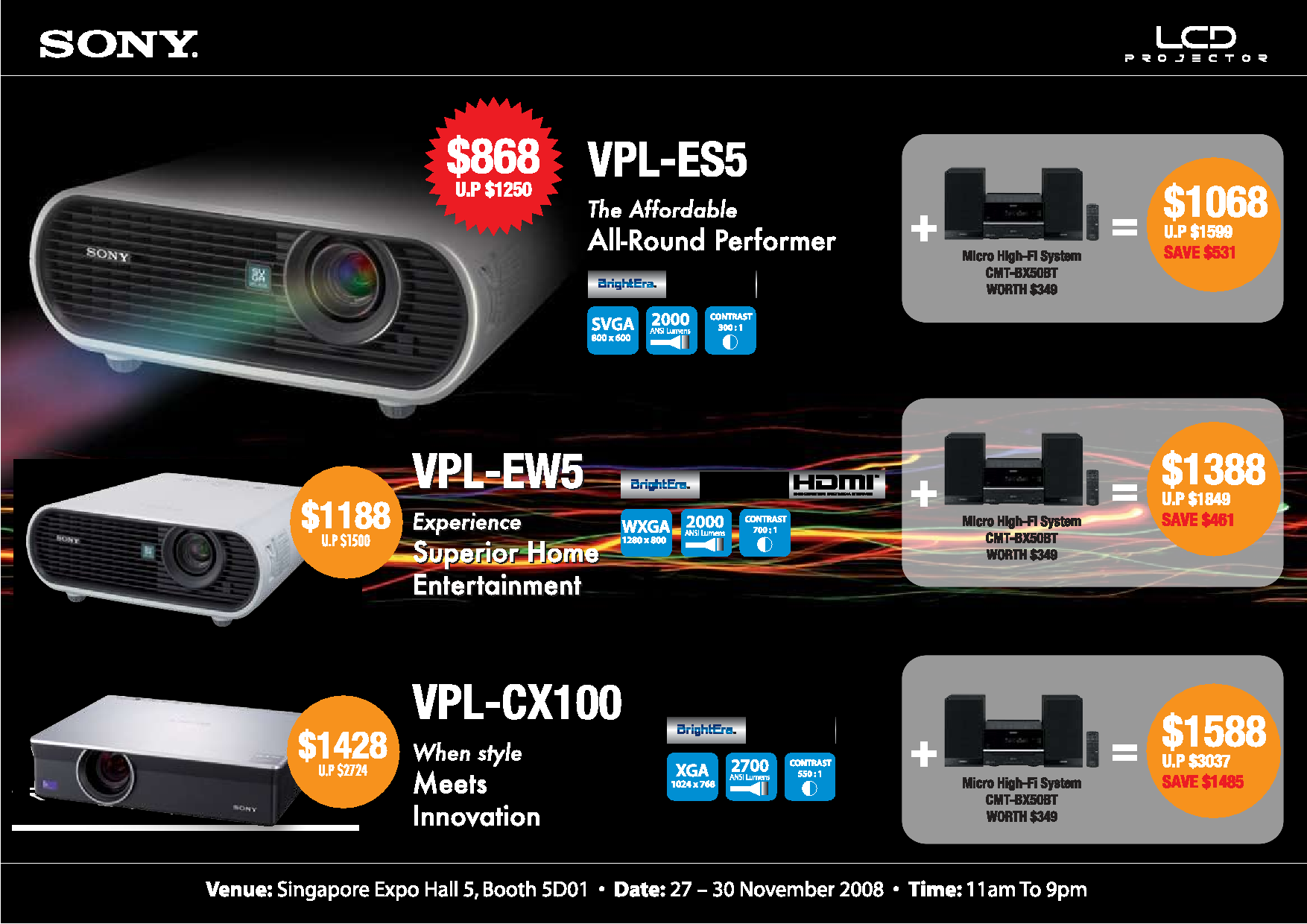 Sitex 2008 price list image brochure of Sony Projectors Bpp1