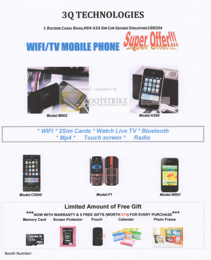 Sitex 2009 price list image brochure of 3Q Wifi TV Mobile Phone M002 K599 C5000 F1 W001