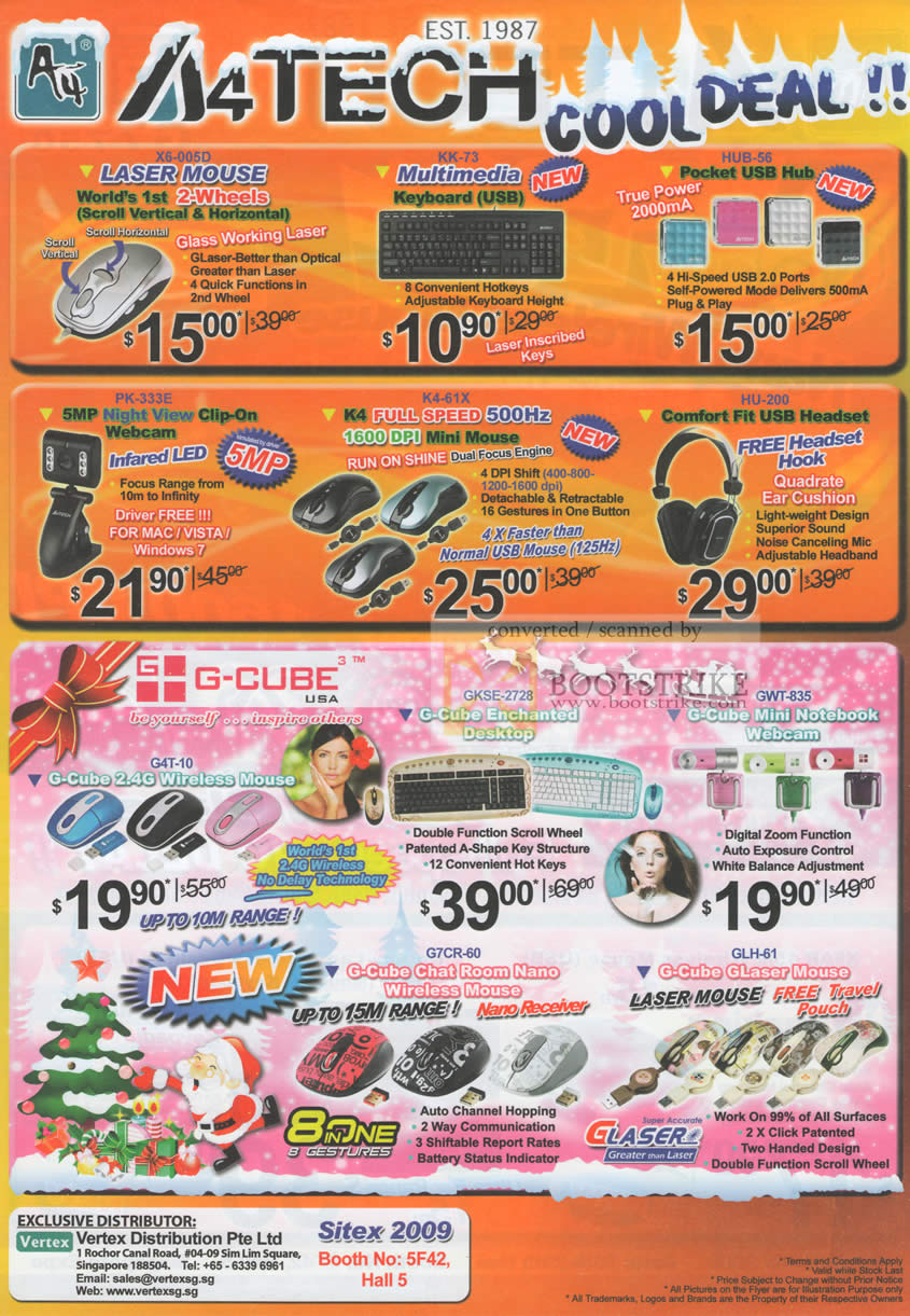 Sitex 2009 price list image brochure of A4Tech Laser Mouse Keyboard USB Headset G-Cube